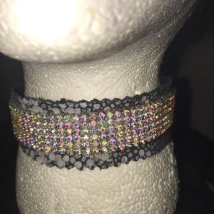 Hand Made Stylish Leather and Diamond Choker